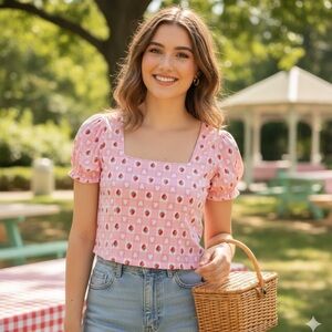 Wild Fable Pink Strawberry Print Crop Top